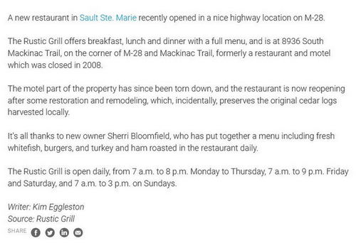 Sharolyn Motel & Restaurant - 2014 Article On Rustic Grill